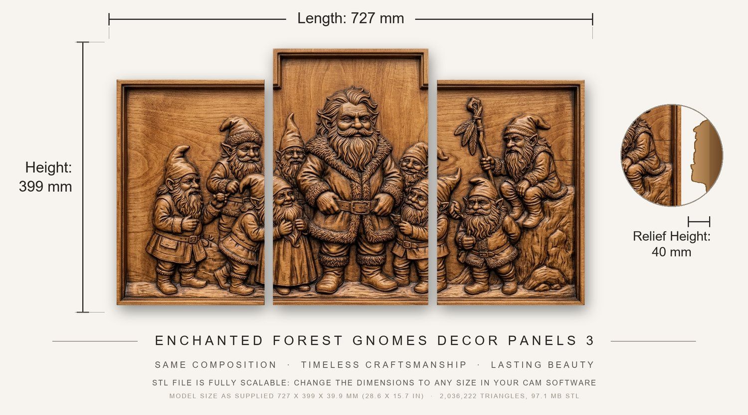 Enchanted Forest Gnomes Decor Panels 3 Stepped Vertical CNC Relief STL bas-relief STL — view 11