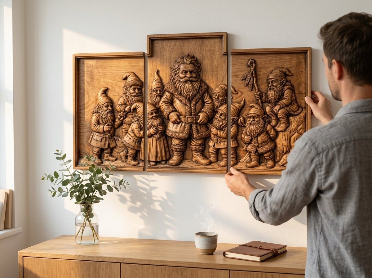 Enchanted Forest Gnomes Decor Panels 3 Stepped Vertical CNC Relief STL bas-relief STL — view 12
