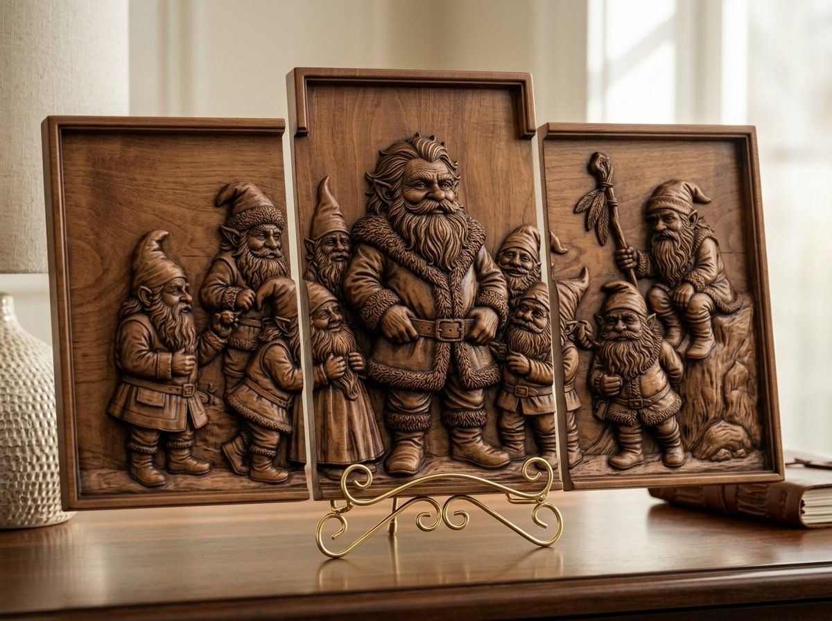 Enchanted Forest Gnomes Decor Panels 3 Stepped Vertical CNC Relief STL bas-relief STL — view 13