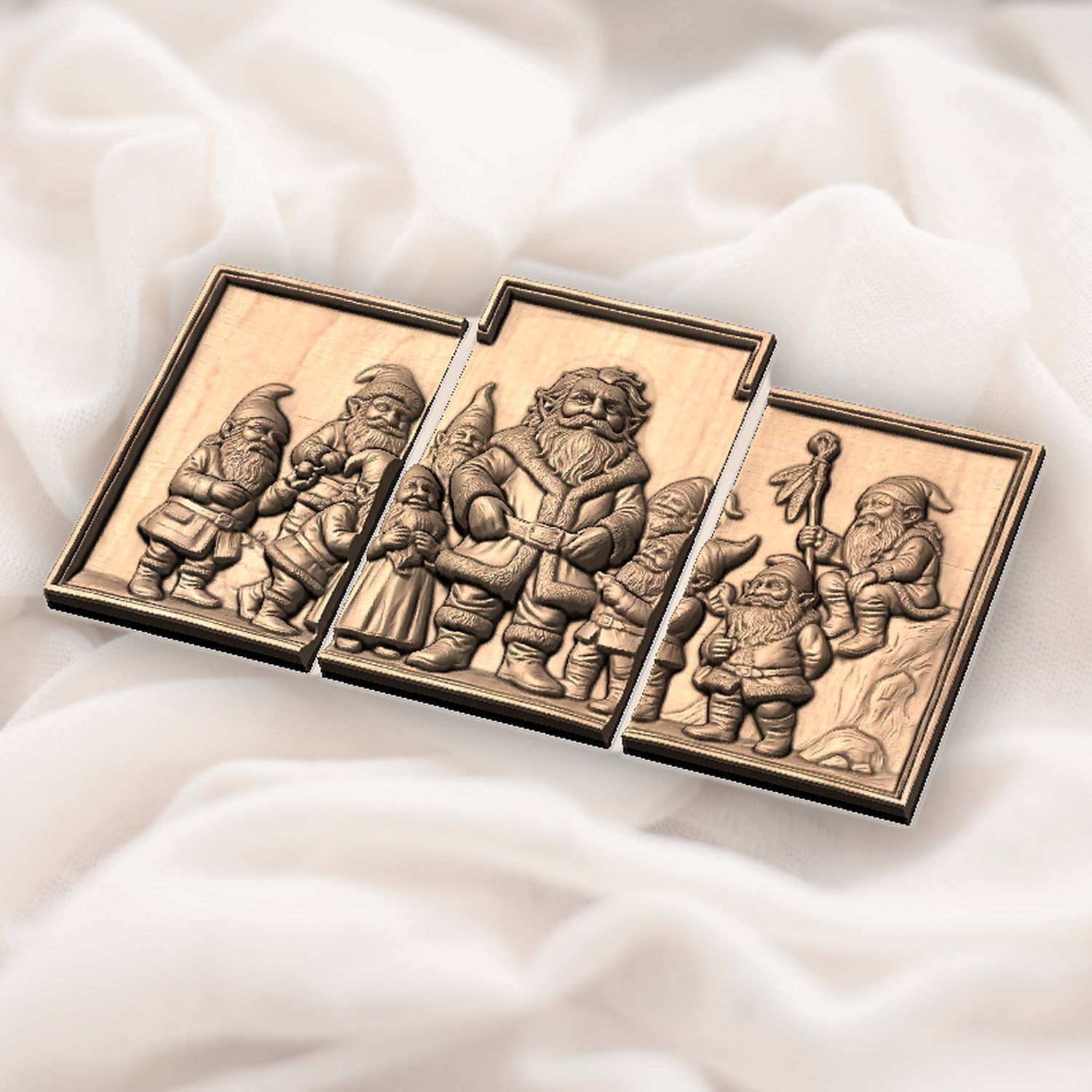 Enchanted Forest Gnomes Decor Panels 3 Stepped Vertical CNC Relief STL bas-relief STL — view 3