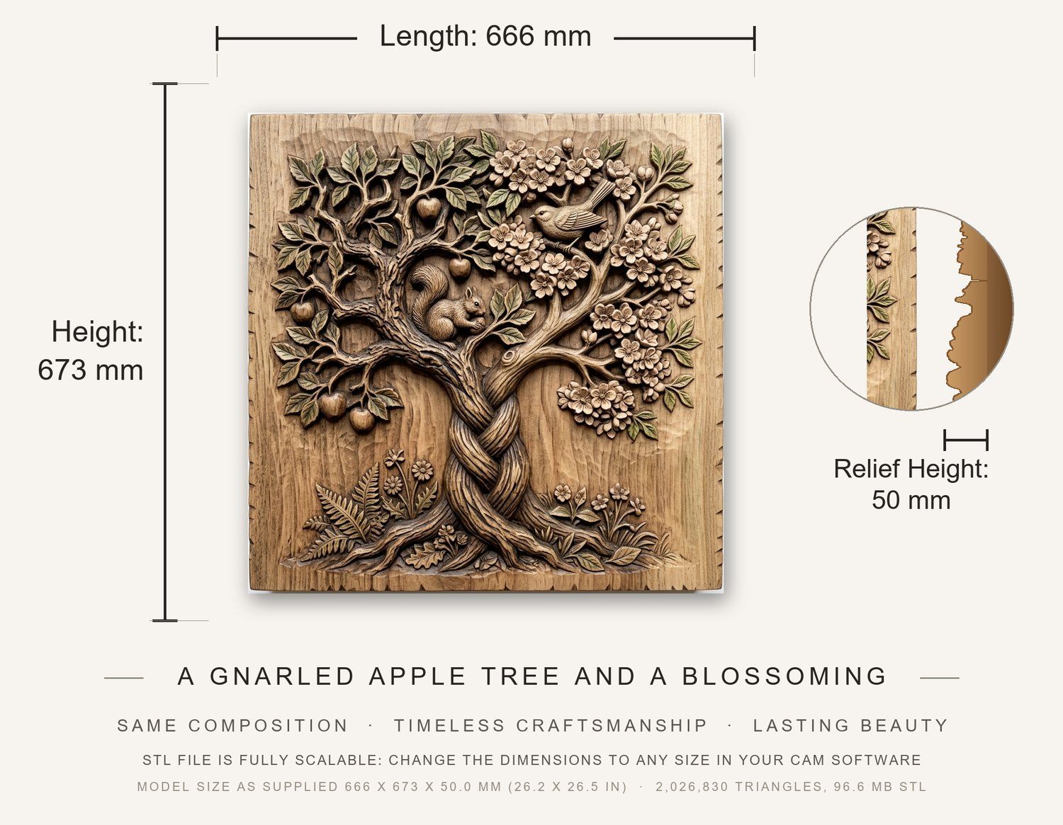 Enchanted Orchard Tree of Life Wildlife Scene CNC Relief STL bas-relief STL — view 3