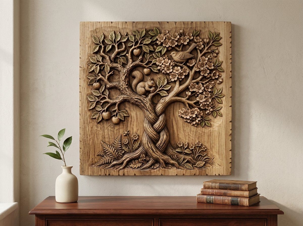 Enchanted Orchard Tree of Life Wildlife Scene CNC Relief STL bas-relief STL — view 13