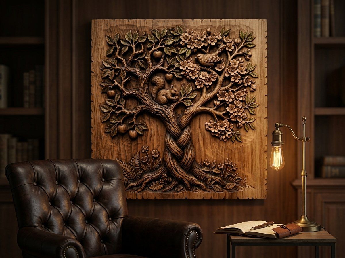 Enchanted Orchard Tree of Life Wildlife Scene CNC Relief STL bas-relief STL — view 14