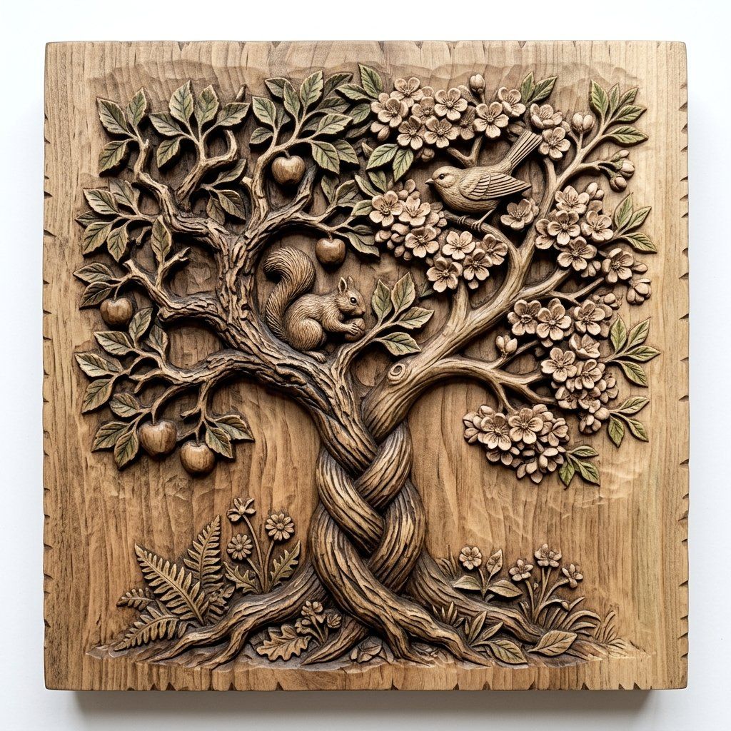 Enchanted Orchard Tree of Life Wildlife Scene CNC Relief STL bas-relief STL — view 12