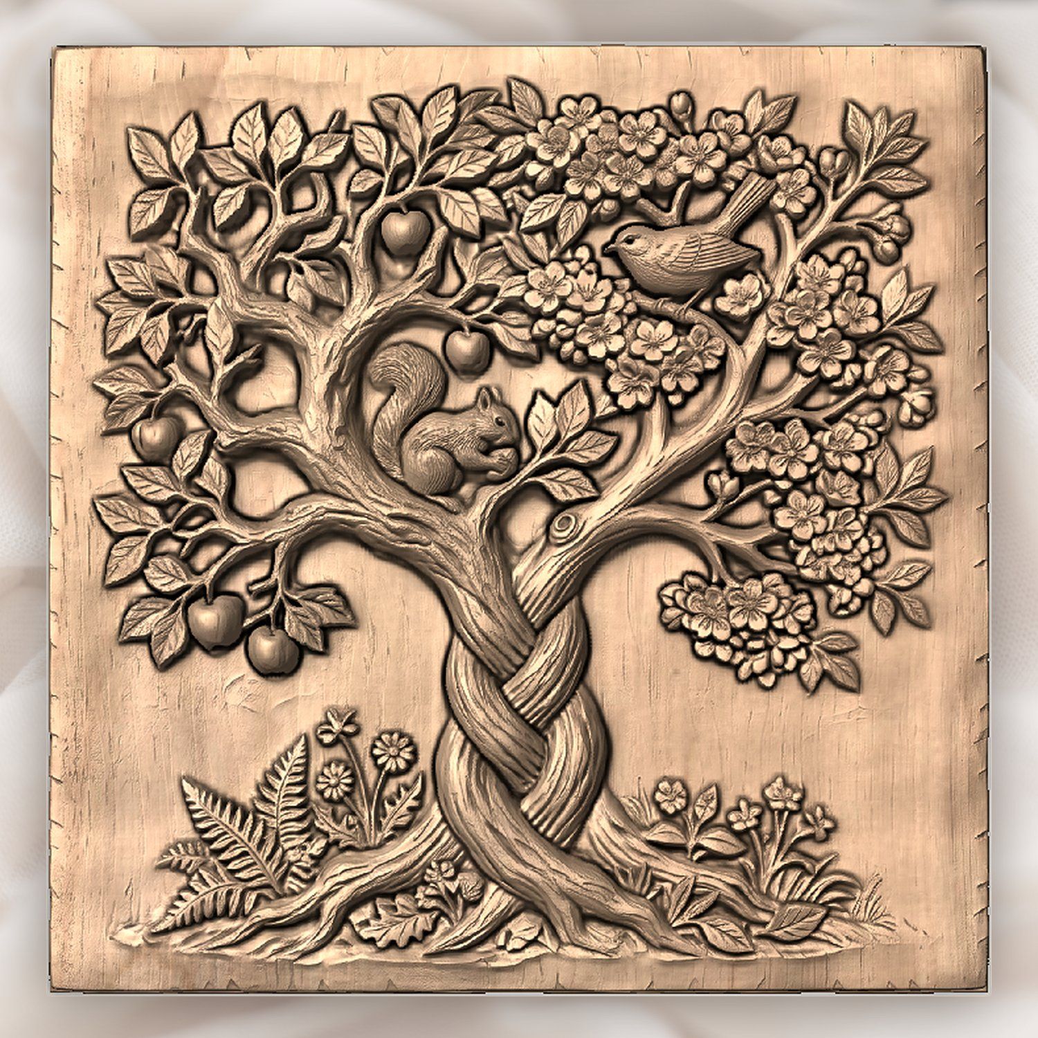 Enchanted Orchard Tree of Life Wildlife Scene CNC Relief STL bas-relief STL — view 4