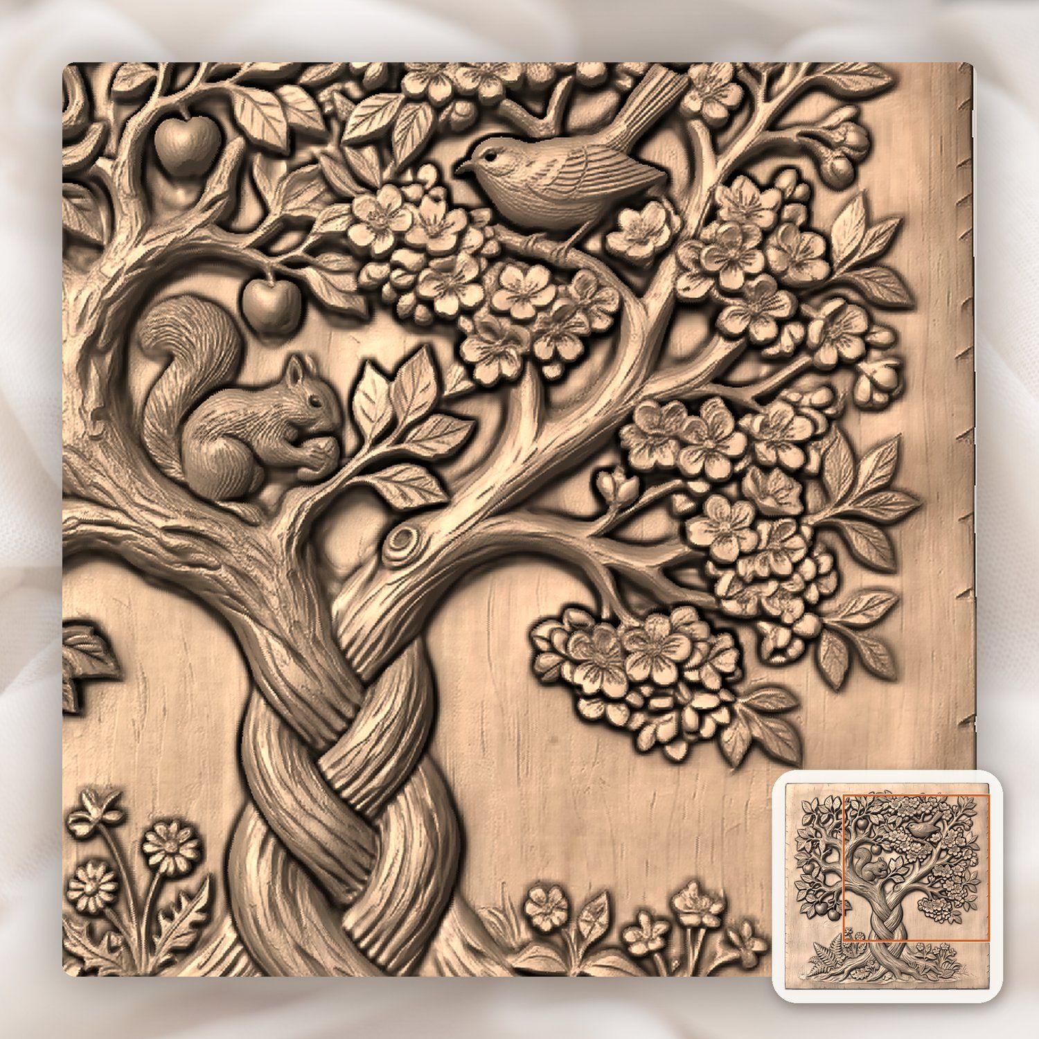 Enchanted Orchard Tree of Life Wildlife Scene CNC Relief STL bas-relief STL — view 6