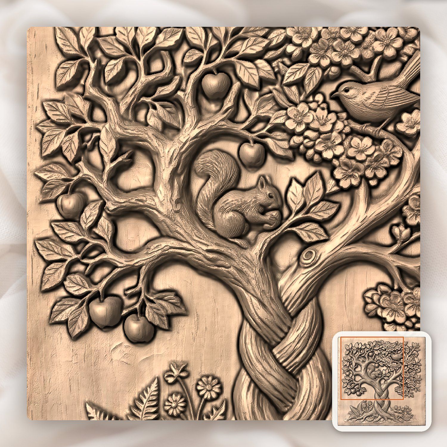 Enchanted Orchard Tree of Life Wildlife Scene CNC Relief STL bas-relief STL — view 7