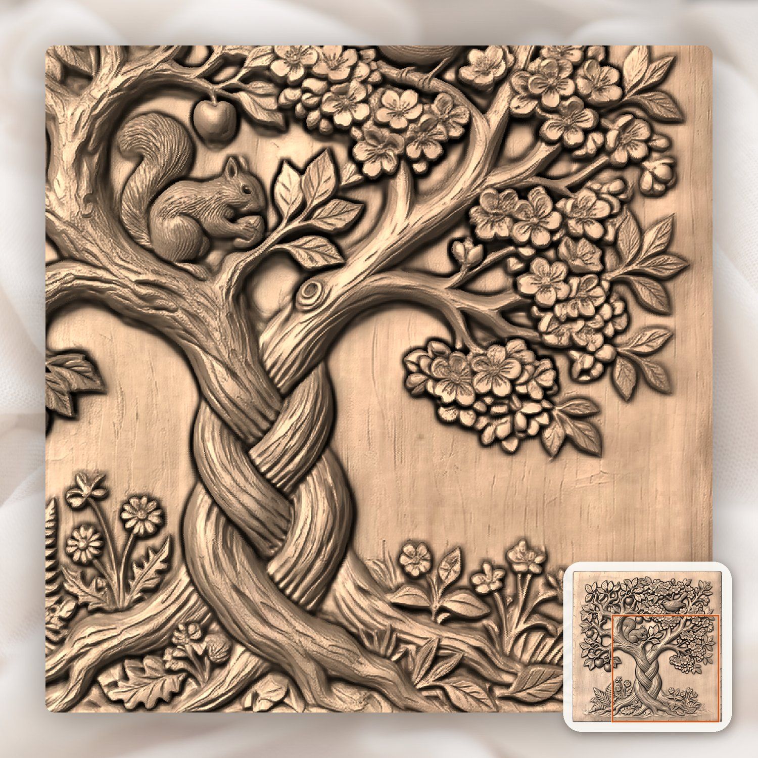 Enchanted Orchard Tree of Life Wildlife Scene CNC Relief STL bas-relief STL — view 9
