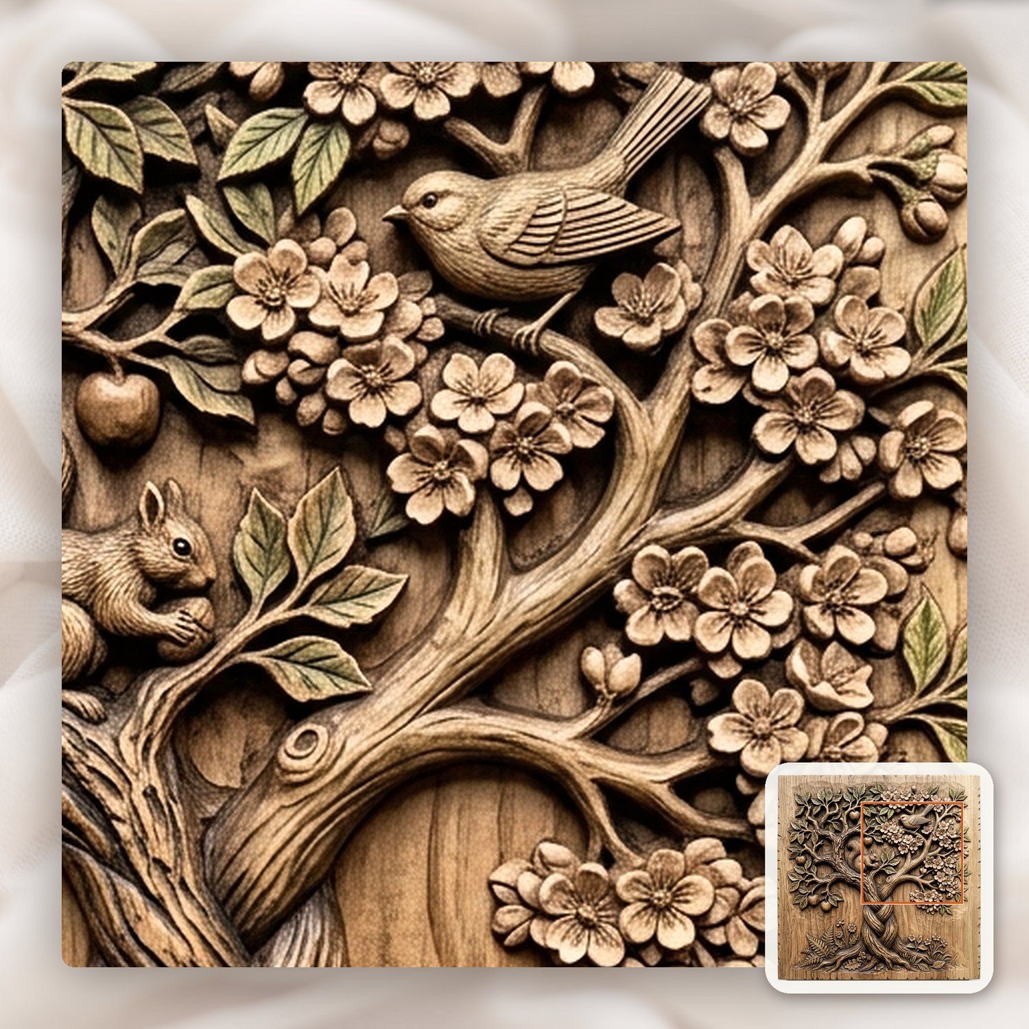 Enchanted Orchard Tree of Life Wildlife Scene CNC Relief STL bas-relief STL — view 10