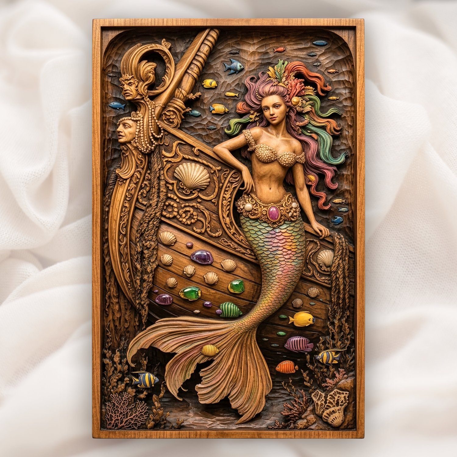 Enchanting Mermaid Shipwreck Scene CNC Relief STL bas-relief STL design