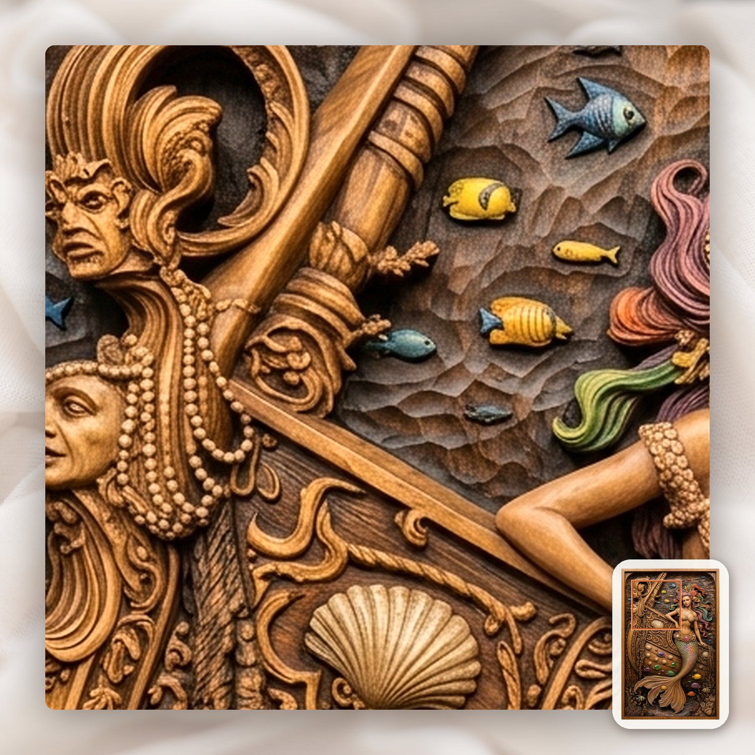 Enchanting Mermaid Shipwreck Scene CNC Relief STL bas-relief STL — view 12