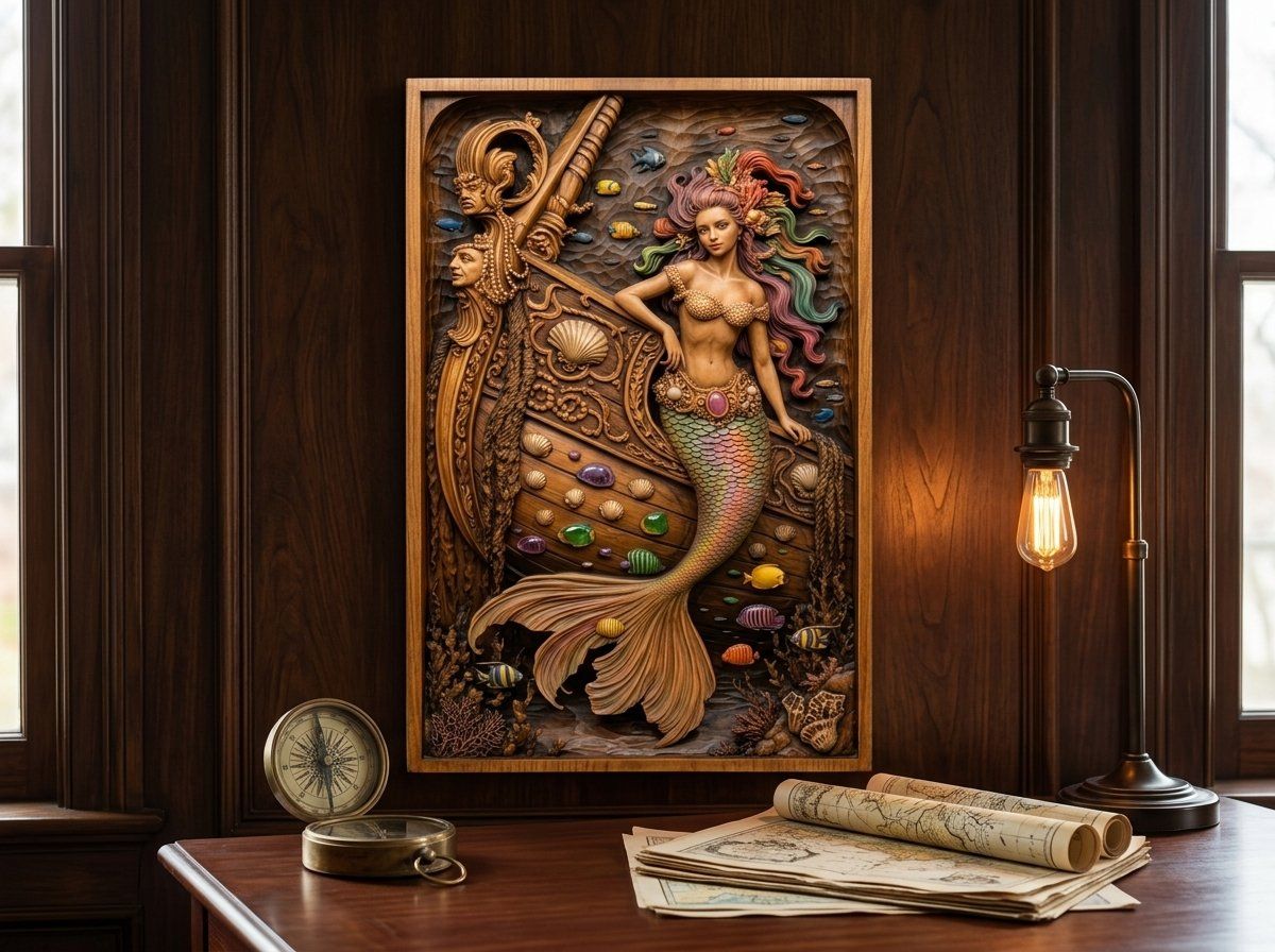 Enchanting Mermaid Shipwreck Scene CNC Relief STL bas-relief STL — view 14
