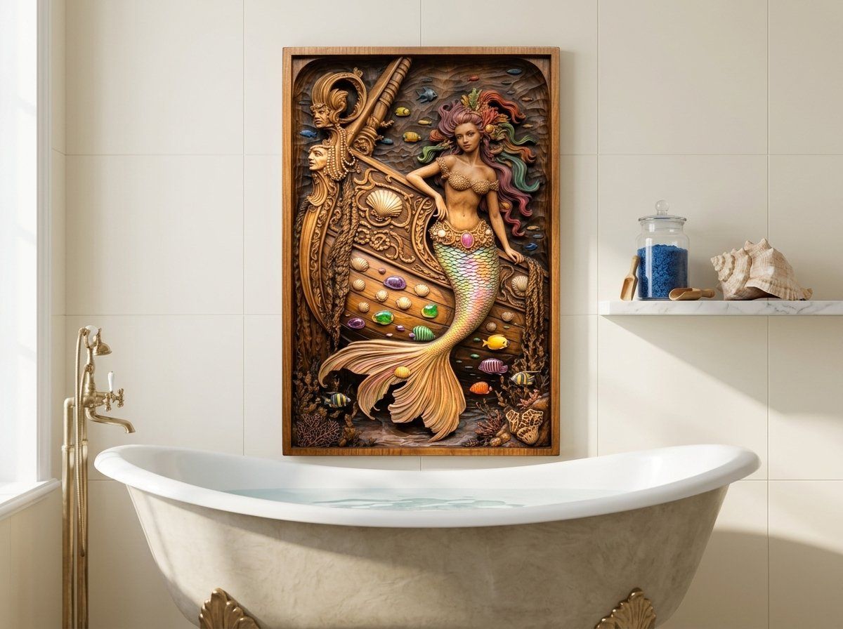 Enchanting Mermaid Shipwreck Scene CNC Relief STL bas-relief STL — view 15