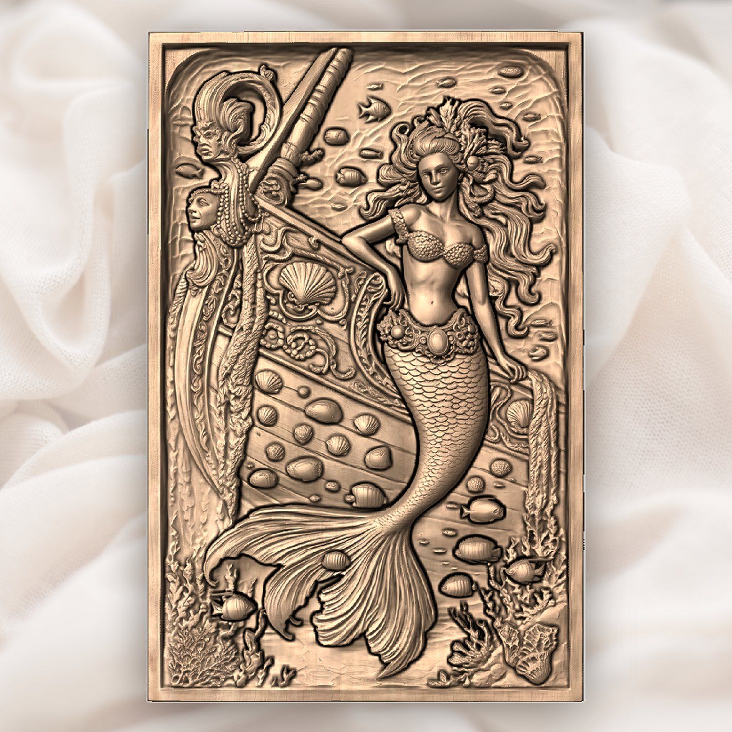 Enchanting Mermaid Shipwreck Scene CNC Relief STL bas-relief STL — view 5