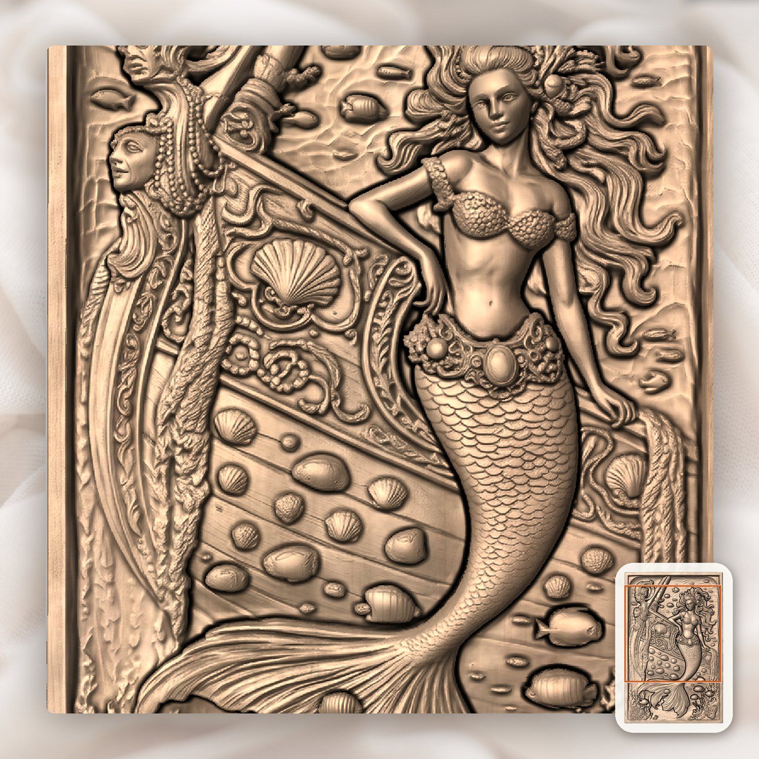 Enchanting Mermaid Shipwreck Scene CNC Relief STL bas-relief STL — view 7