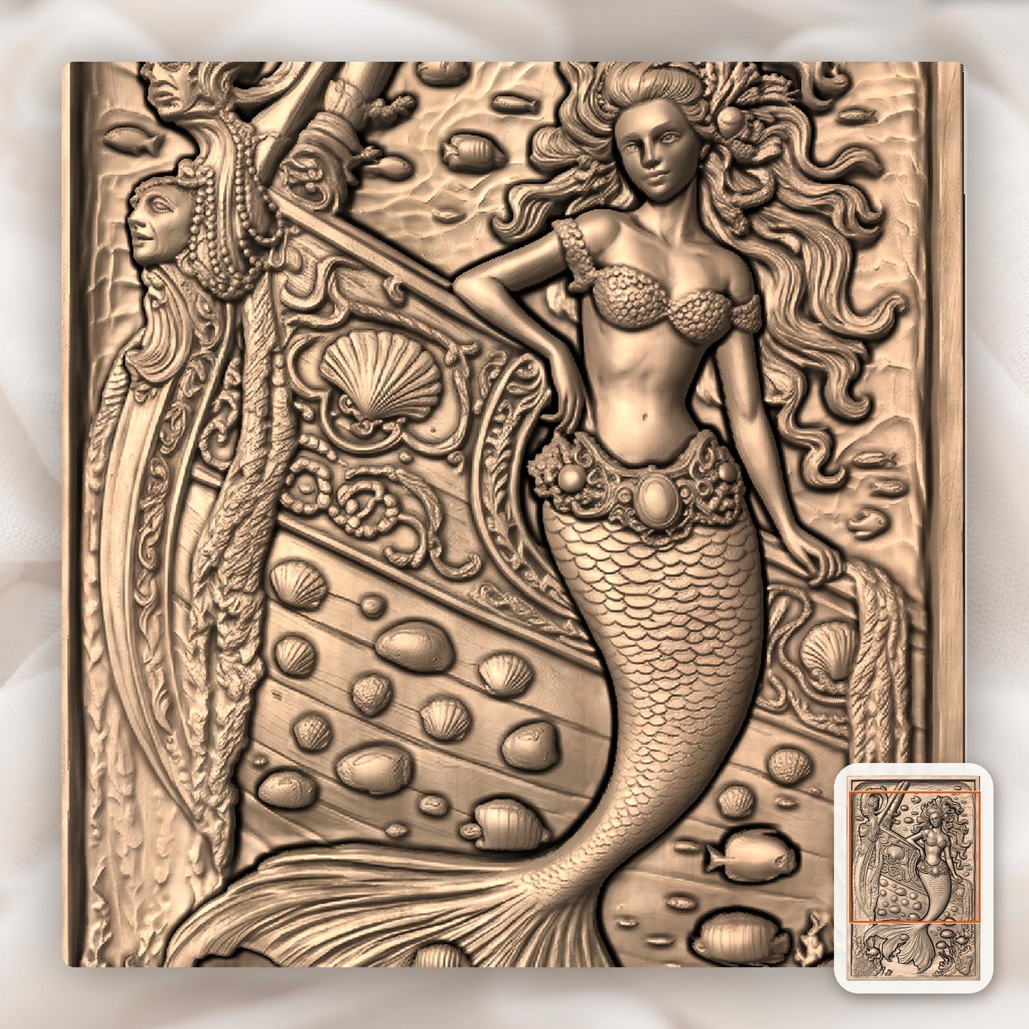 Enchanting Mermaid Shipwreck Scene CNC Relief STL bas-relief STL — view 8