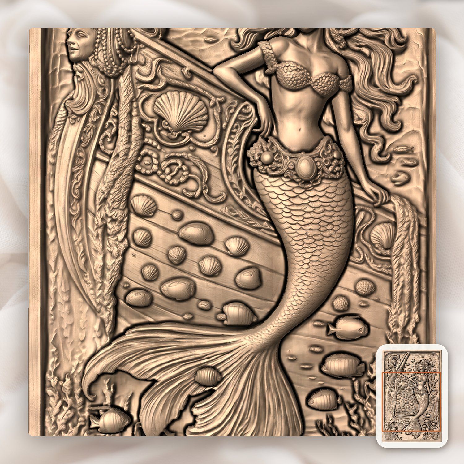 Enchanting Mermaid Shipwreck Scene CNC Relief STL bas-relief STL — view 9