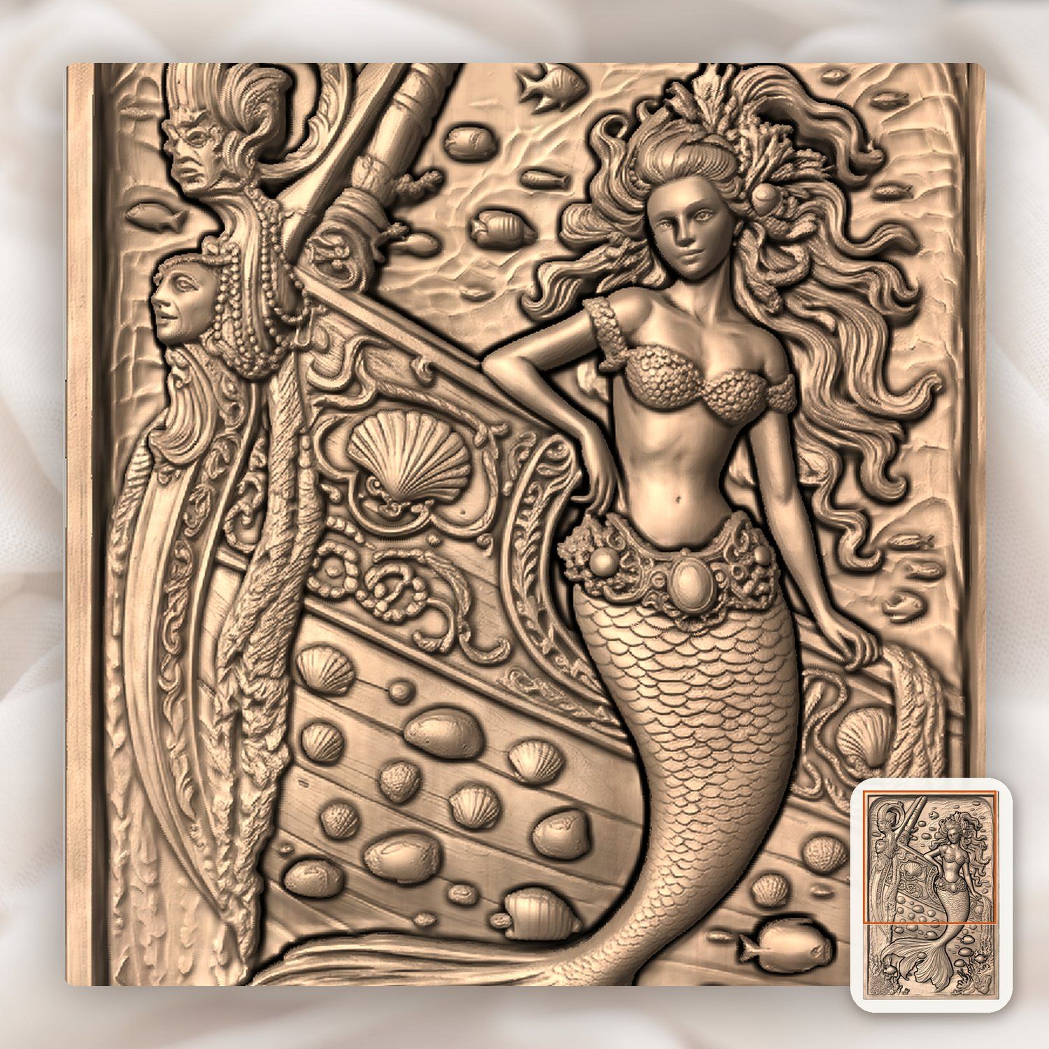 Enchanting Mermaid Shipwreck Scene CNC Relief STL bas-relief STL — view 10