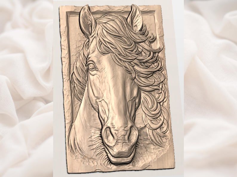 Windswept Stallion Horse Head Bas-Relief STL for CNC and 3D Print bas-relief STL — view 2