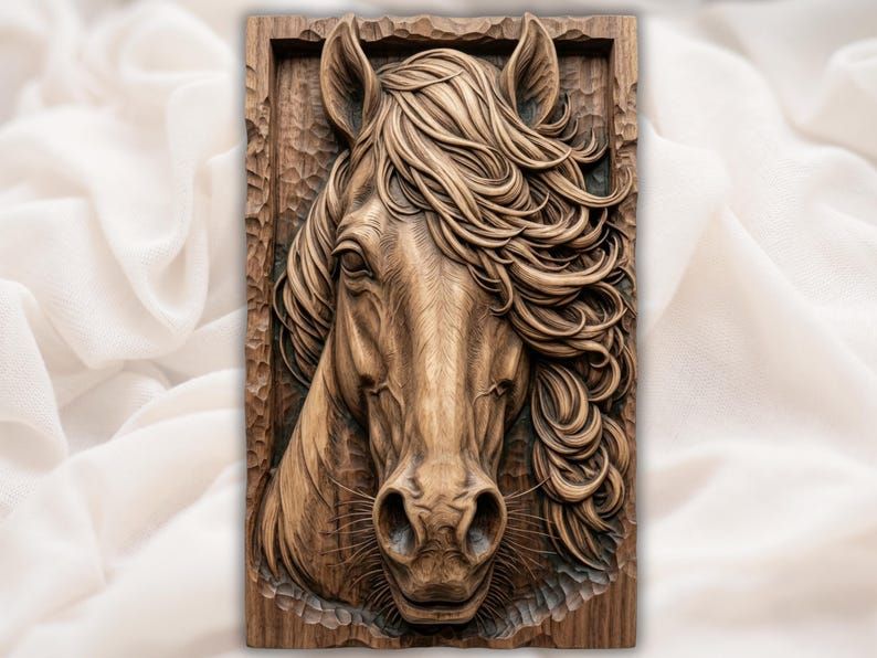 Windswept Stallion Horse Head Bas-Relief STL for CNC and 3D Print bas-relief STL design