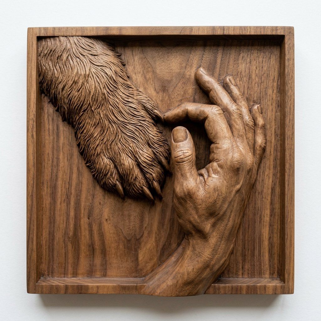 Eternal Bond Dog Paw and Human Hand CNC Relief STL bas-relief STL — view 2