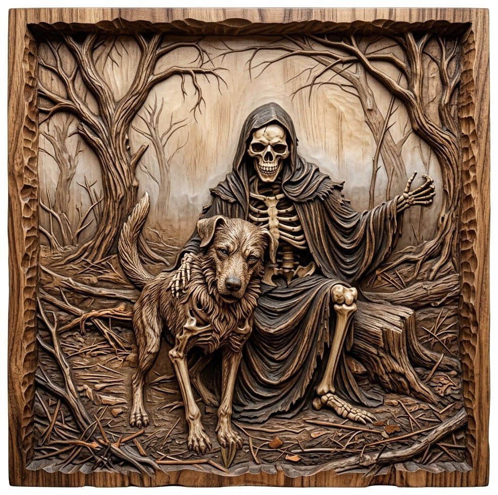 Eternal Bond Skeleton Reaper and Loyal Dog CNC Relief STL bas-relief STL — view 4