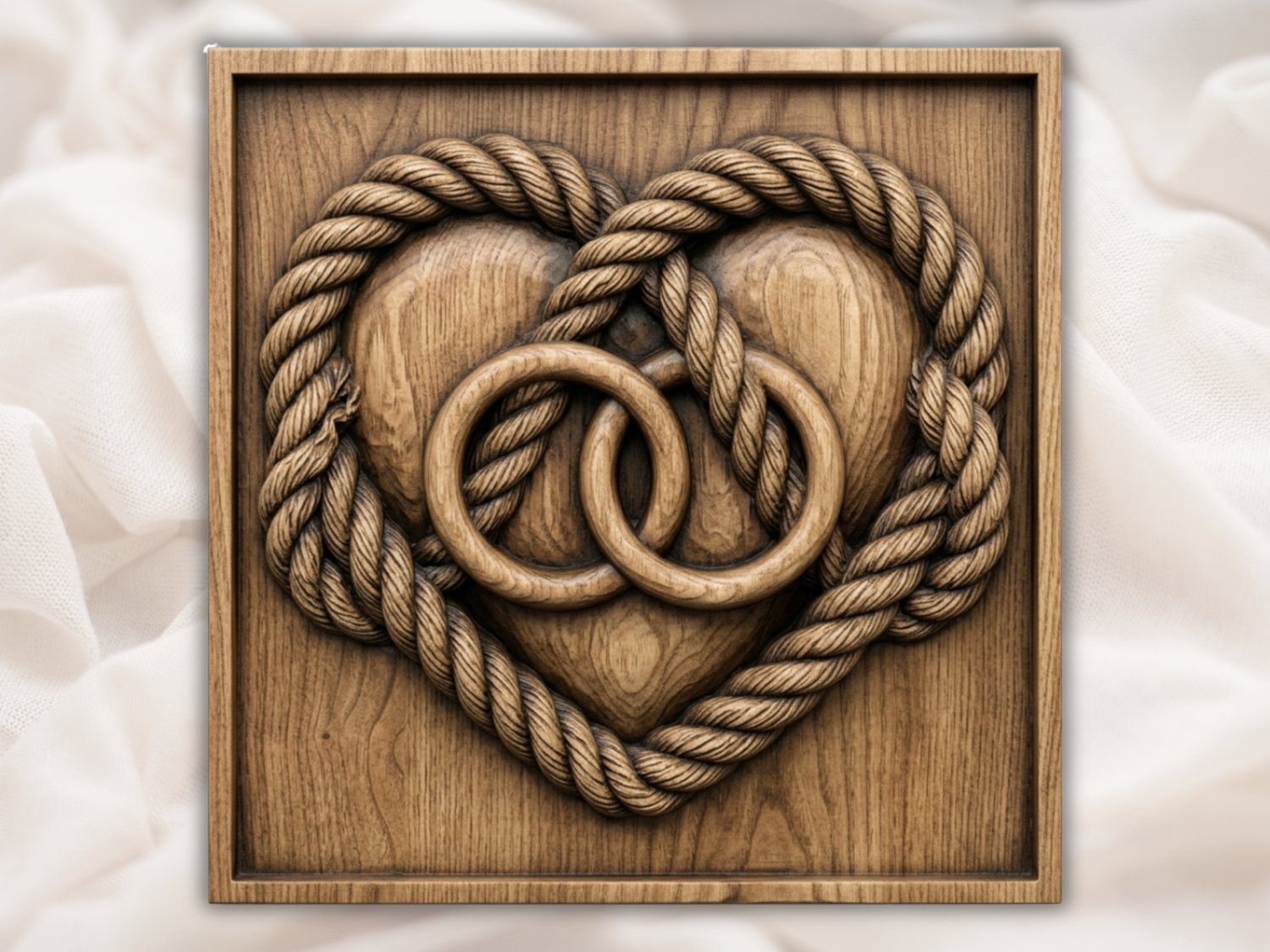 Eternal Love Interlocking Wedding Rings Rope Heart CNC Relief STL bas-relief STL — view 2