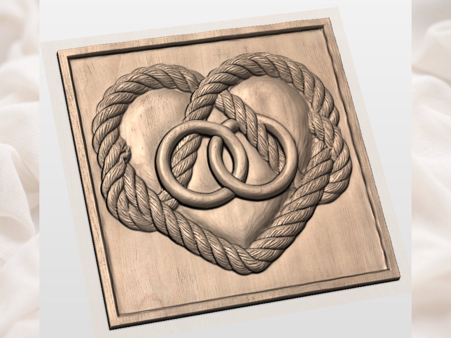 Eternal Love Interlocking Wedding Rings Rope Heart CNC Relief STL bas-relief STL — view 3