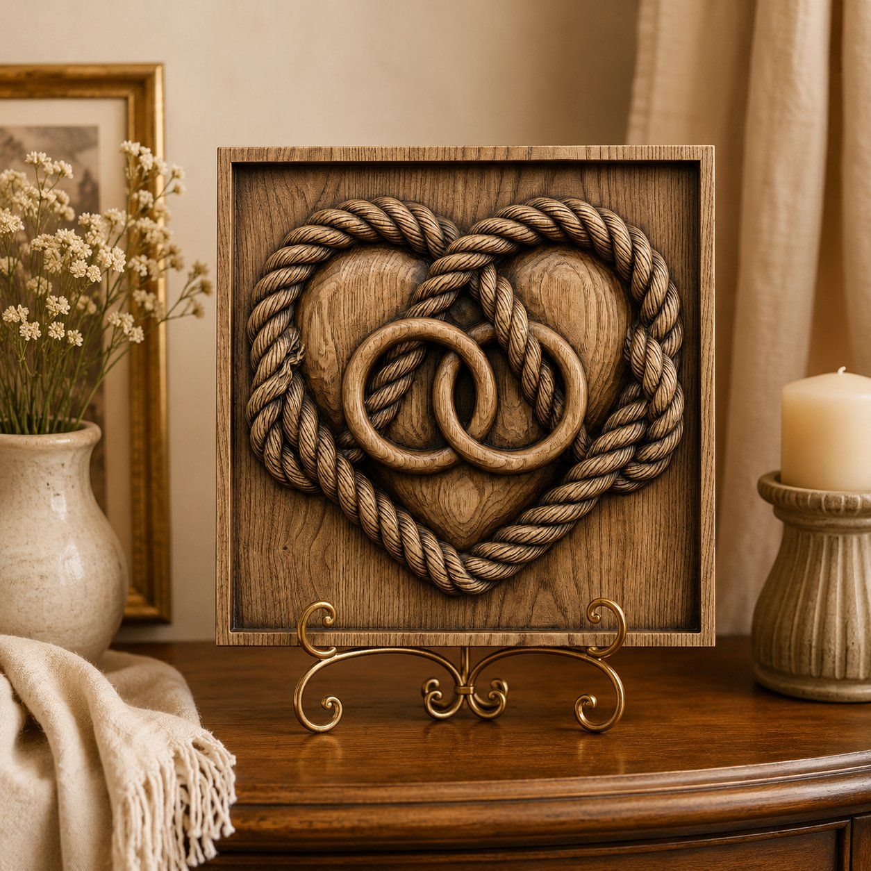 Eternal Love Interlocking Wedding Rings Rope Heart CNC Relief STL bas-relief STL — view 6