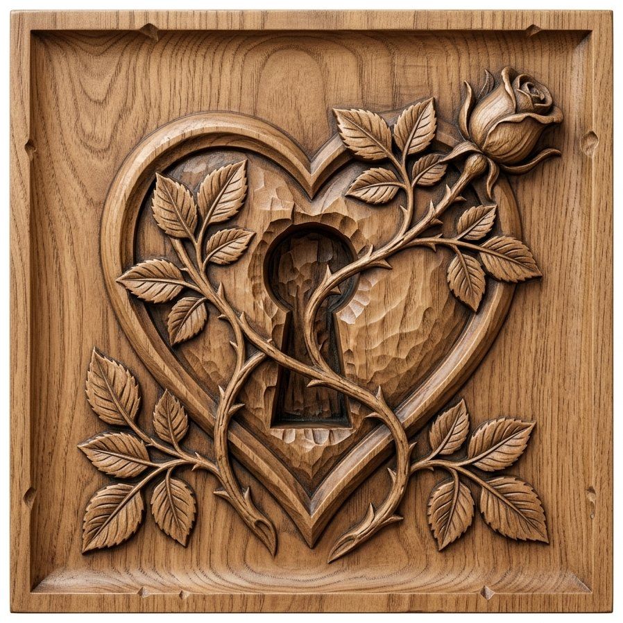 Eternal Secret Heart Rose CNC Relief STL | Romantic Floral Wall Art Panel | Decorative Wood Carving Design | Rustic Keepsake Woodwork — carved bas relief STL file for CNC