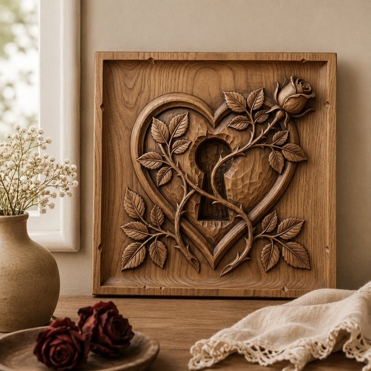 Eternal Secret Heart Rose CNC Relief STL bas-relief STL — view 3