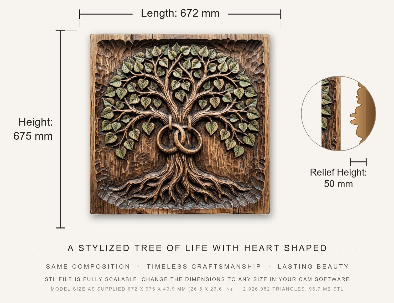 Eternal Tree of Life Marriage Wedding Rings CNC Relief STL bas-relief STL — view 3
