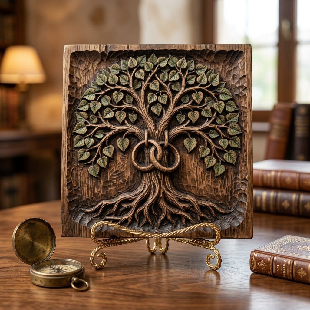 Eternal Tree of Life Marriage Wedding Rings CNC Relief STL bas-relief STL — view 15