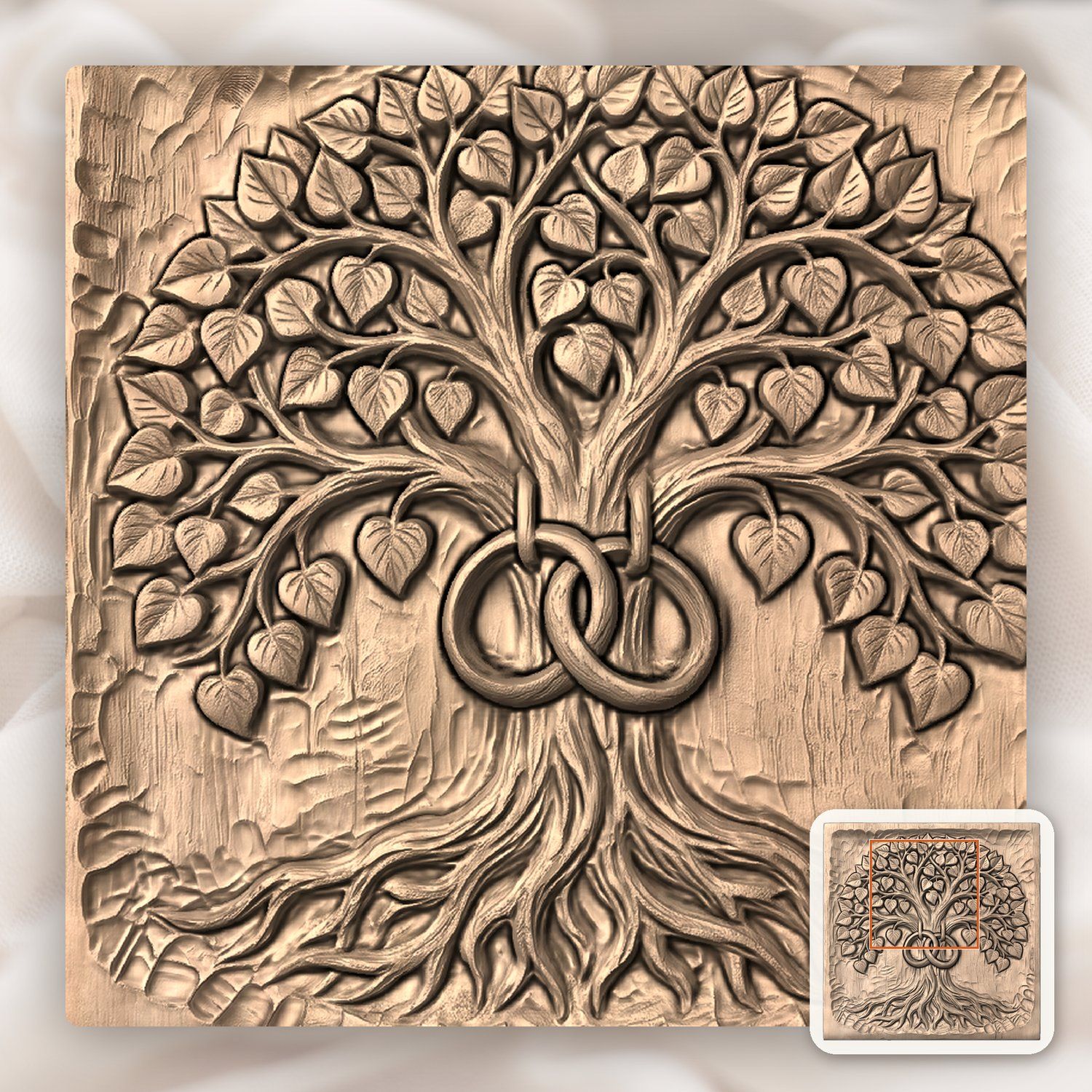 Eternal Tree of Life Marriage Wedding Rings CNC Relief STL bas-relief STL — view 6