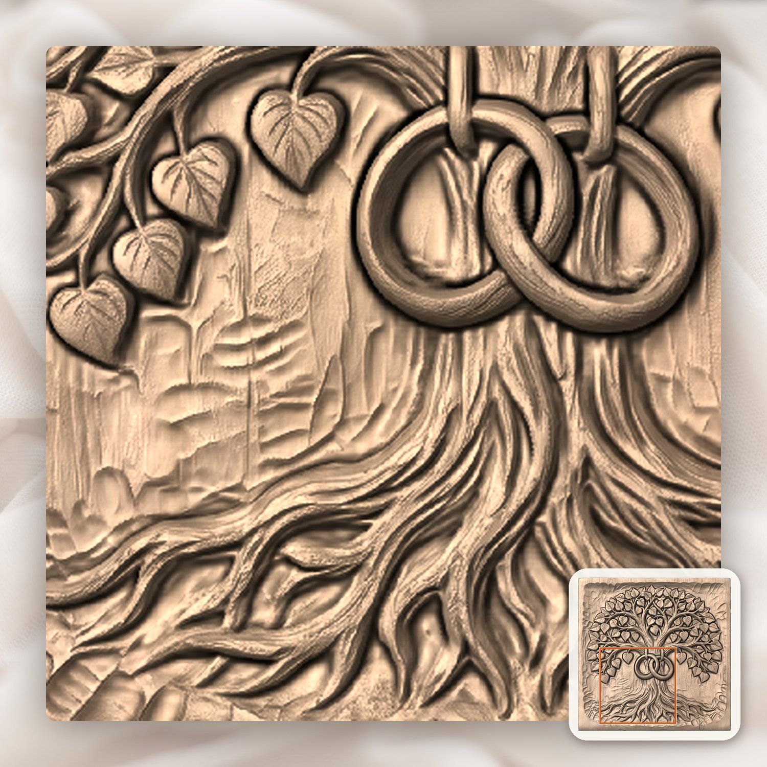 Eternal Tree of Life Marriage Wedding Rings CNC Relief STL bas-relief STL — view 8