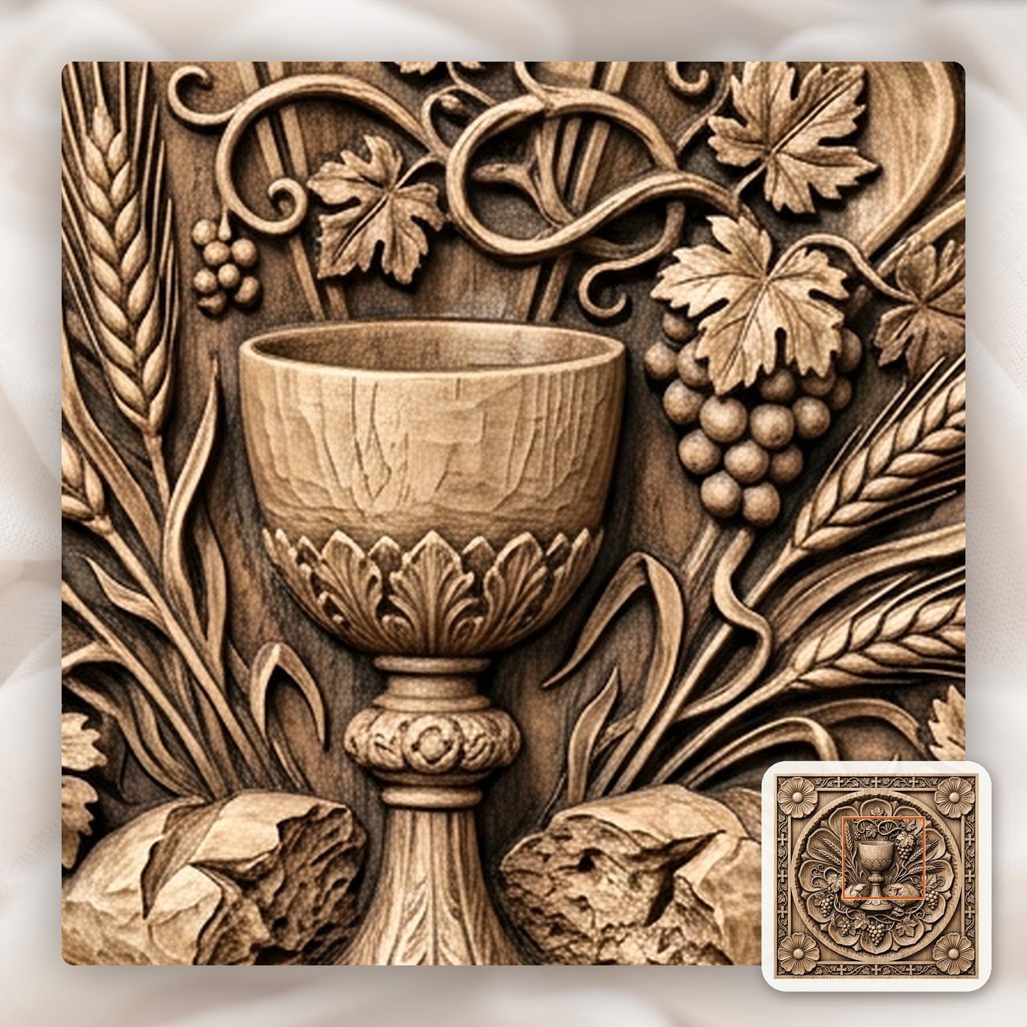 Eucharist Communion Chalice Bread Wheat CNC Relief STL bas-relief STL — view 9