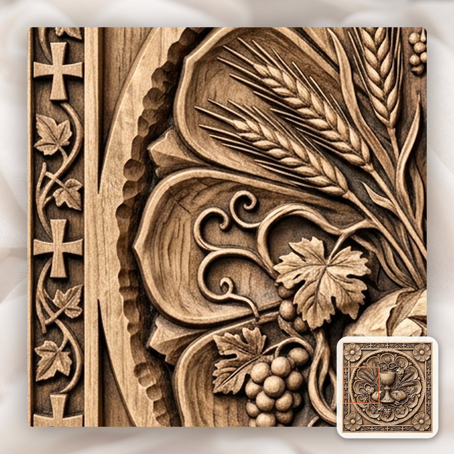 Eucharist Communion Chalice Bread Wheat CNC Relief STL bas-relief STL — view 10