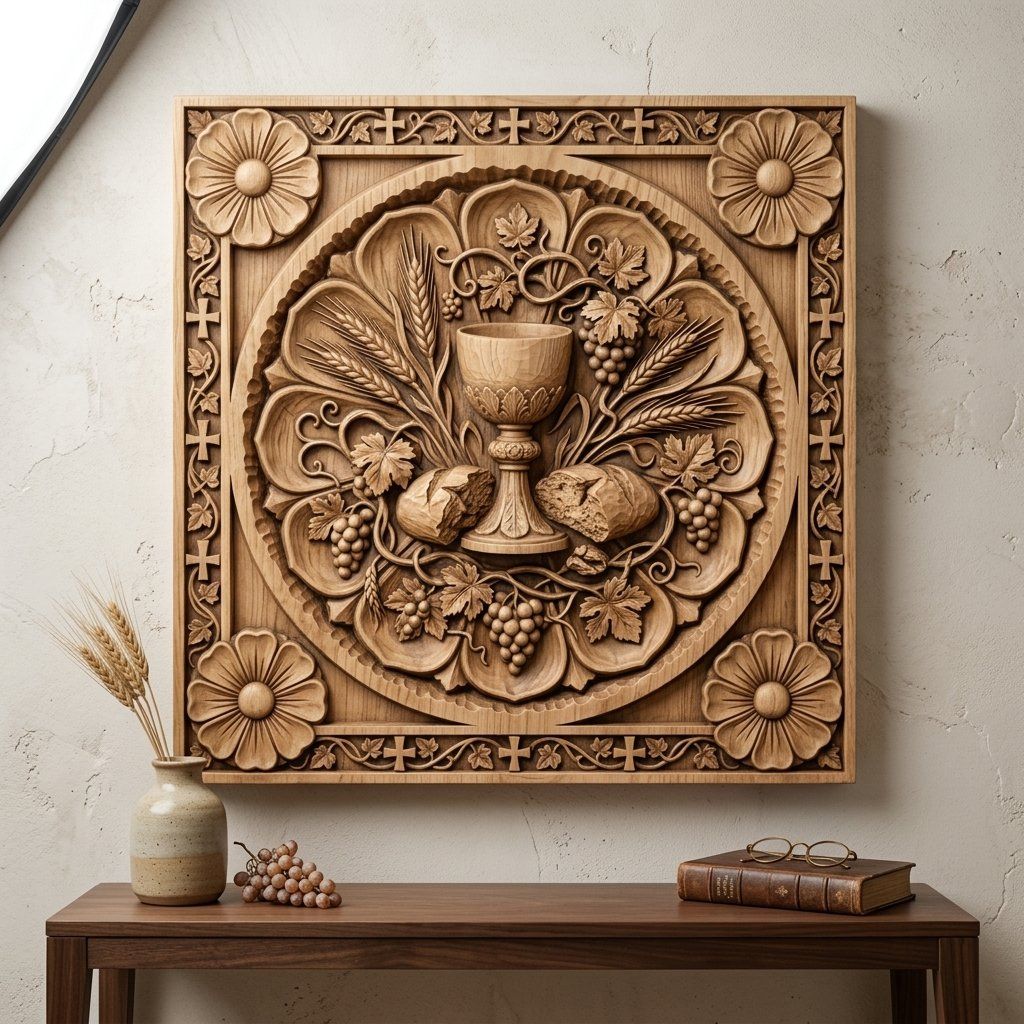 Eucharist Communion Chalice Bread Wheat CNC Relief STL bas-relief STL — view 12