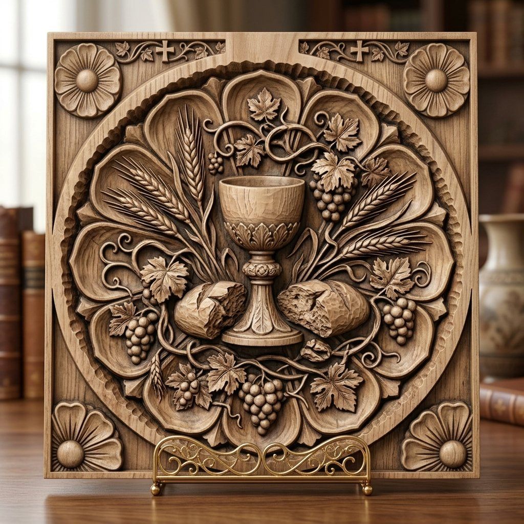 Eucharist Communion Chalice Bread Wheat CNC Relief STL bas-relief STL — view 13