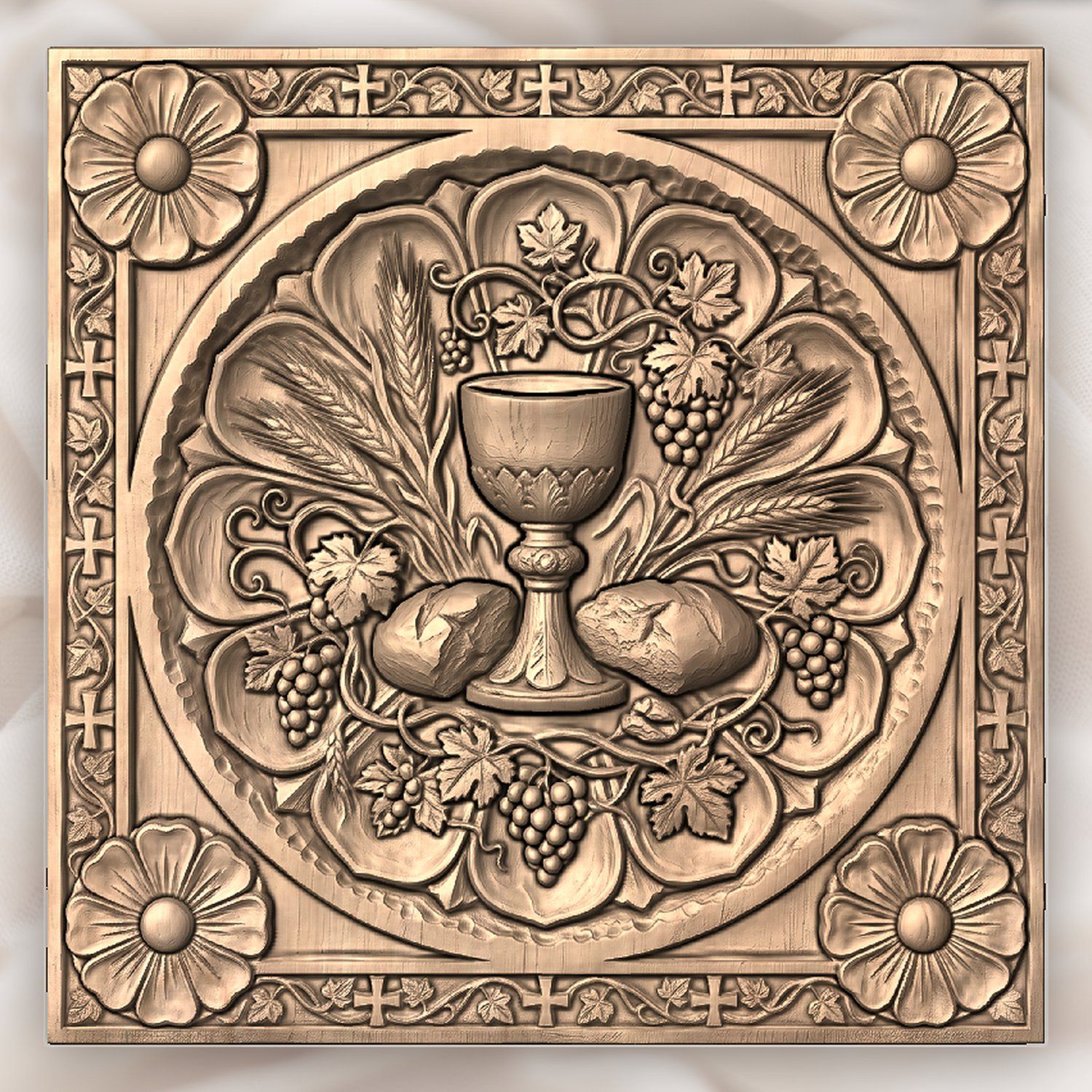 Eucharist Communion Chalice Bread Wheat CNC Relief STL bas-relief STL — view 2