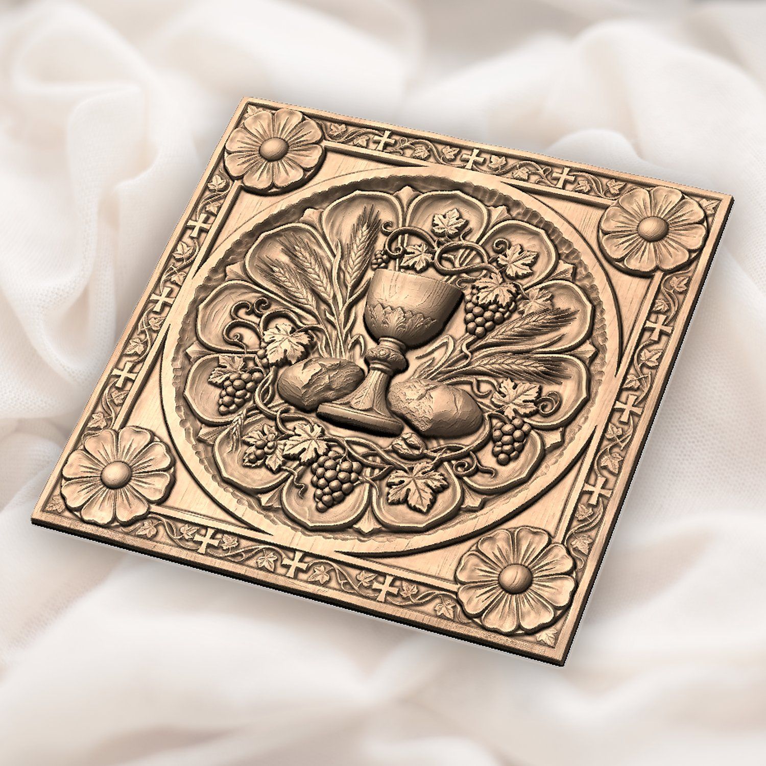 Eucharist Communion Chalice Bread Wheat CNC Relief STL bas-relief STL — view 3