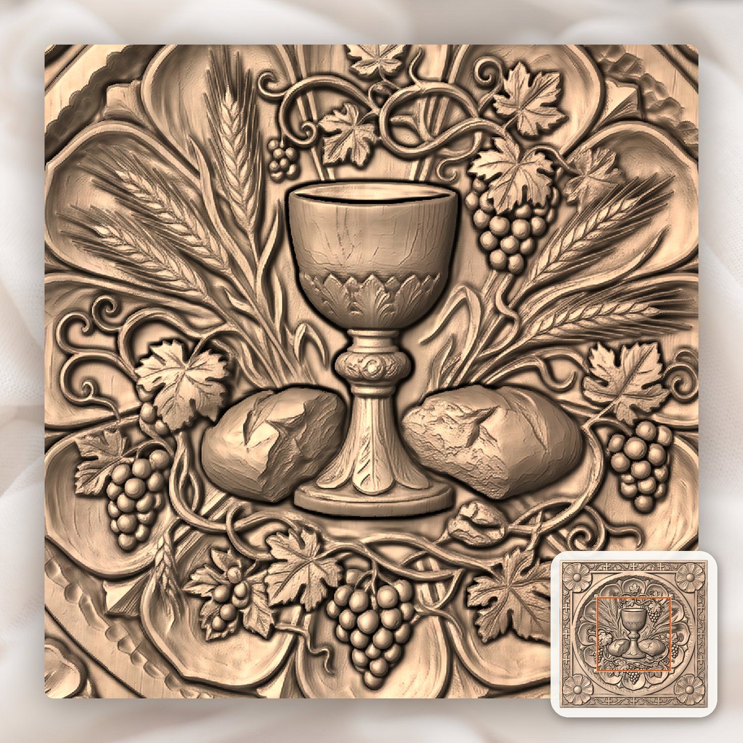 Eucharist Communion Chalice Bread Wheat CNC Relief STL bas-relief STL — view 4