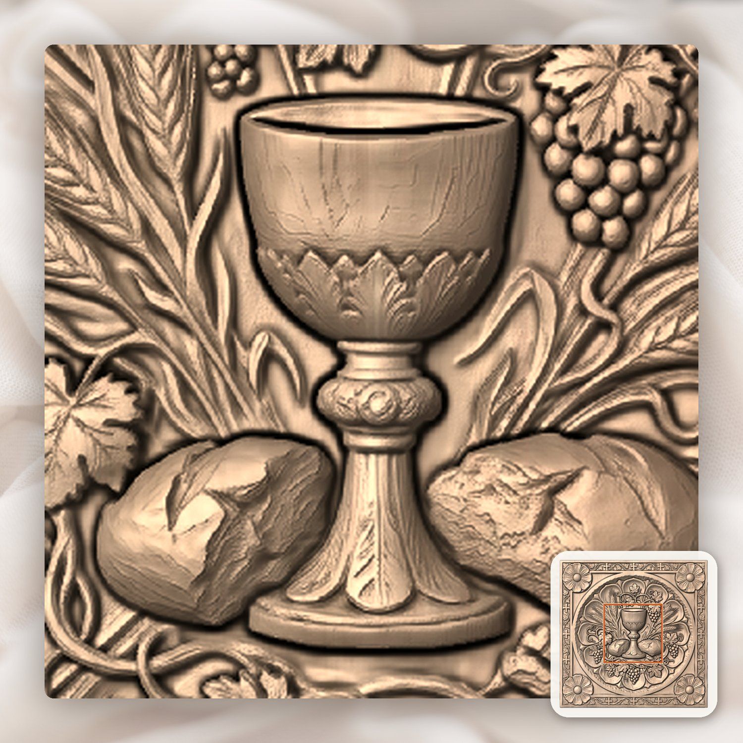 Eucharist Communion Chalice Bread Wheat CNC Relief STL bas-relief STL — view 5