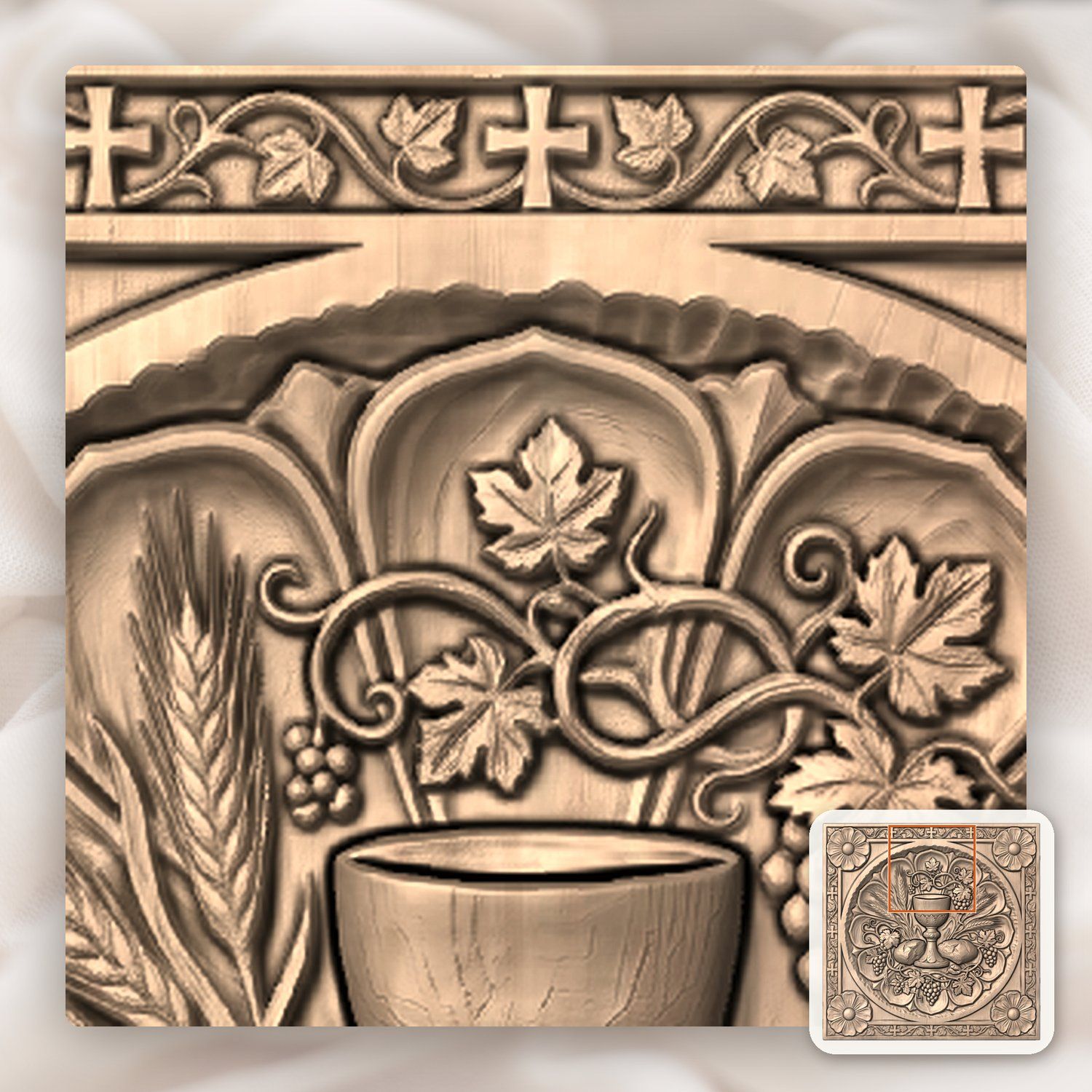 Eucharist Communion Chalice Bread Wheat CNC Relief STL bas-relief STL — view 6