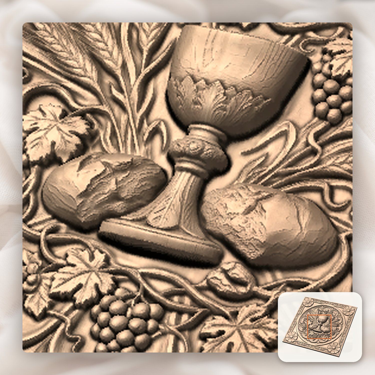 Eucharist Communion Chalice Bread Wheat CNC Relief STL bas-relief STL — view 7