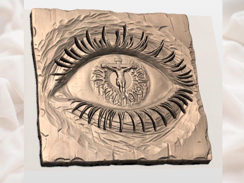 Eye of Christ Bas-Relief with Crucifixion Scene in the Iris STL bas-relief STL — view 2