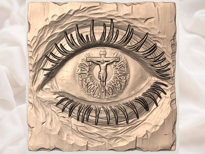 Eye of Christ Bas-Relief with Crucifixion Scene in the Iris STL bas-relief STL — view 3