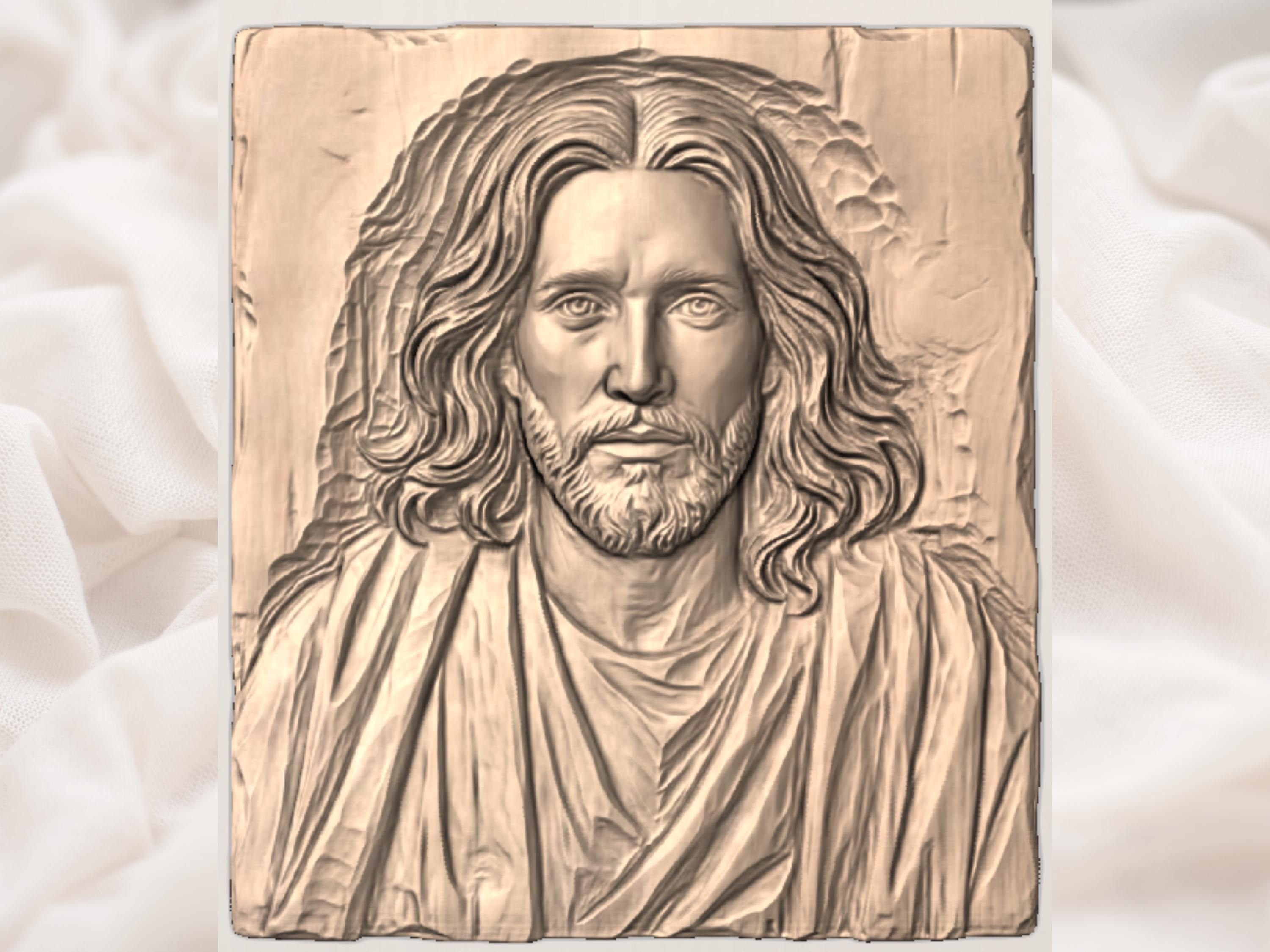 Face of Christ Bas-Relief STL, Long Hair and Beard Portrait bas-relief STL — view 2