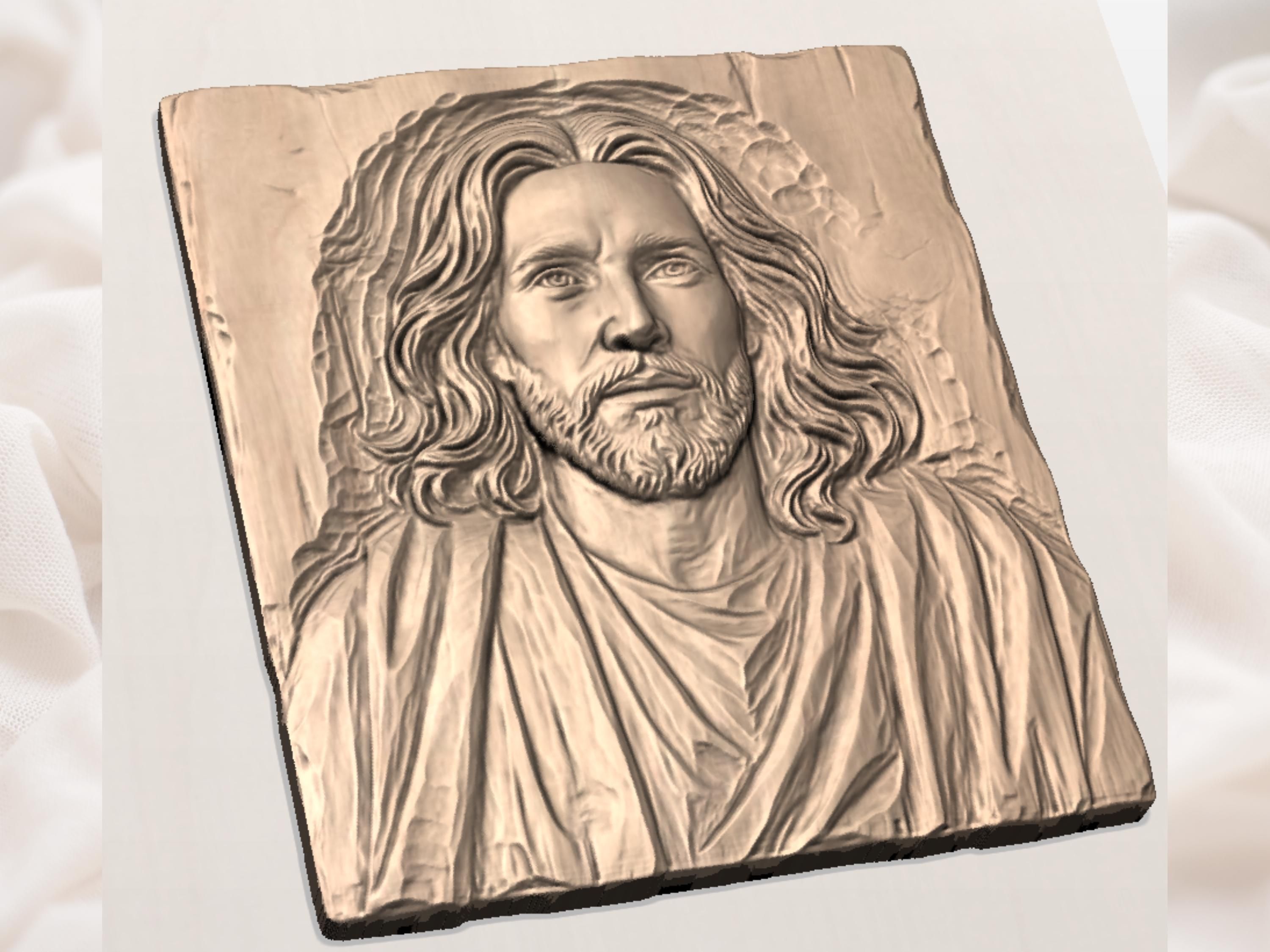 Face of Christ Bas-Relief STL, Long Hair and Beard Portrait bas-relief STL — view 3