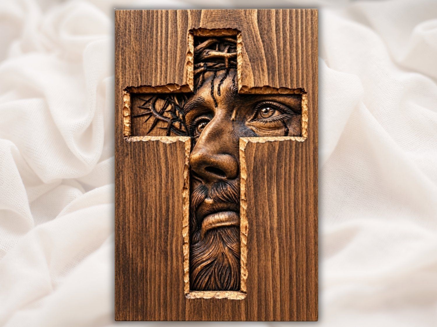 Face of Christ Sacred Cross Wall Art CNC Relief STL bas-relief STL — view 2